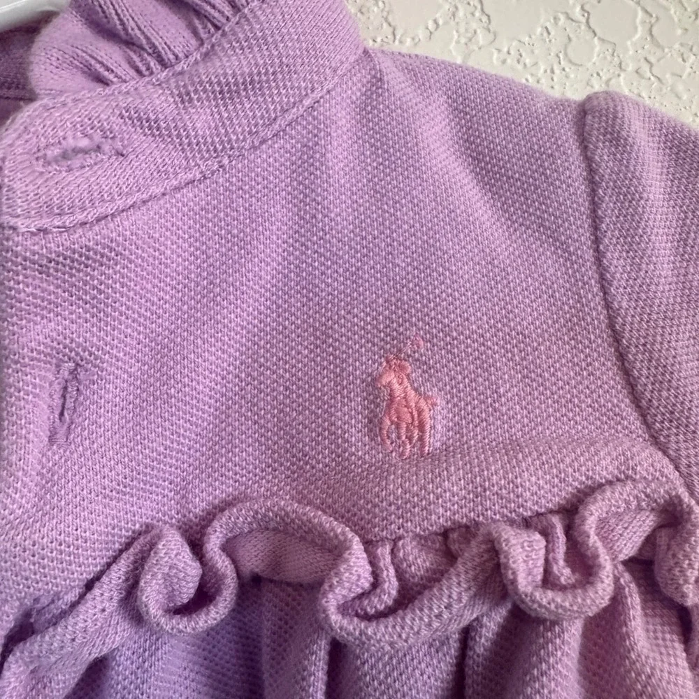 Ralph Lauren Footie‎ Romper Baby Girl 9M Purple Ruffle Cotton Polo One Piece